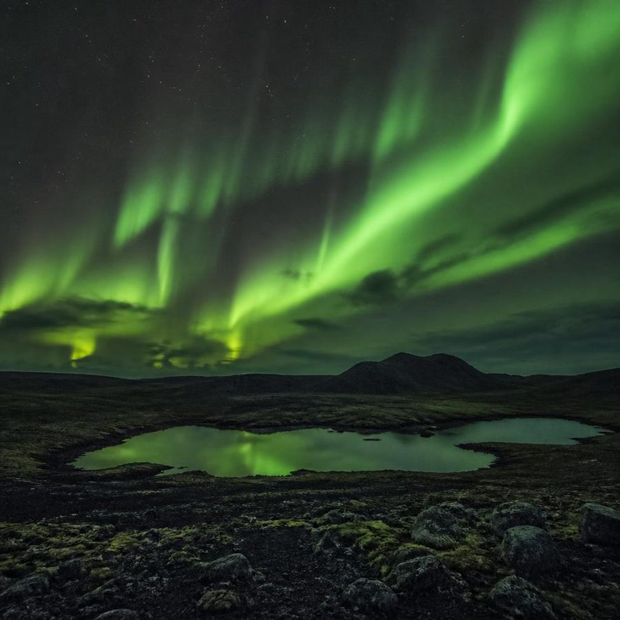 Northern lights over the Icelandic landscape