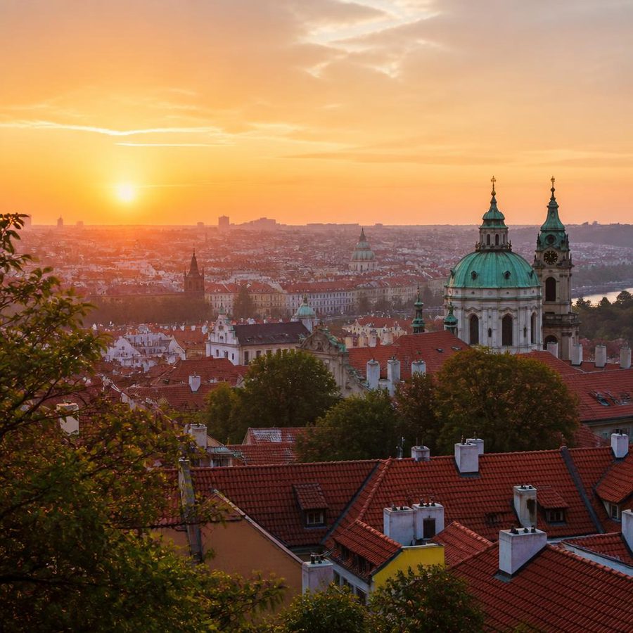 Historic architecture along the river in Prague