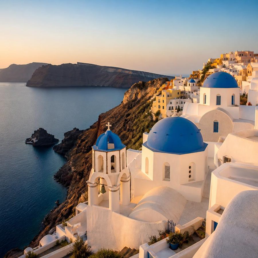 White buildings overlooking the sea in Santorini
